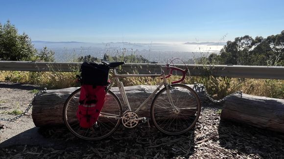 Another shot of the bay on the descent back towards town.  Zoom in on top of the rear bag to see the apricots. I shared a couple of the apricots with some fellow cyclists on their way up the climb.