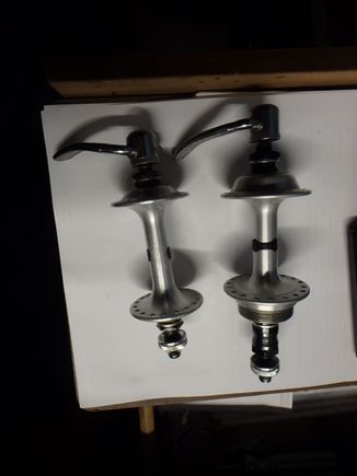 New Old Stock Miche low flange hubs with skewers.