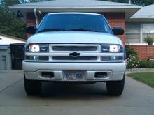 sidemarkers are blue led, turn signals are white led, along with blue washer leds