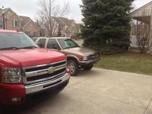 chevy runs deep

(moms suburban is here yet)
'10 silverado (dads) '97 blazer (mine