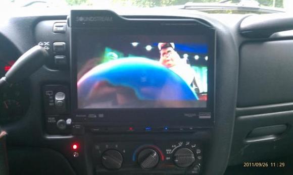 plays dvds awesome. the lcd is touch screen and 8.3" diagonally.