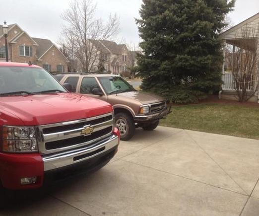 chevy runs deep

(moms suburban is here yet)
'10 silverado (dads) '97 blazer (mine