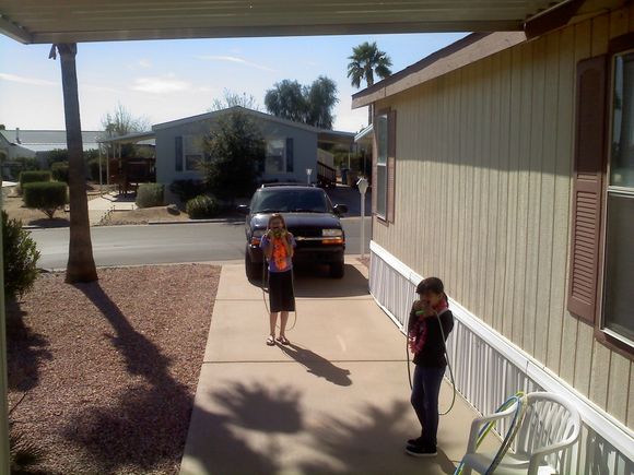 Playing outside Debbie's place