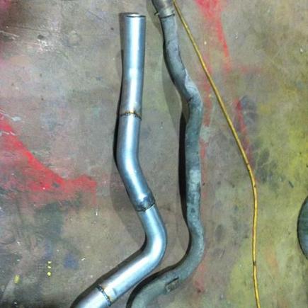 my 3 inch tailpipe i made for my blazer compared to the stock one