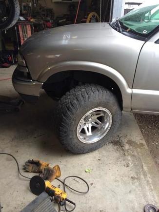 Fender shaved for clearance. full turn no rubbing with 1 1/4in Spacers and 15x10 rims