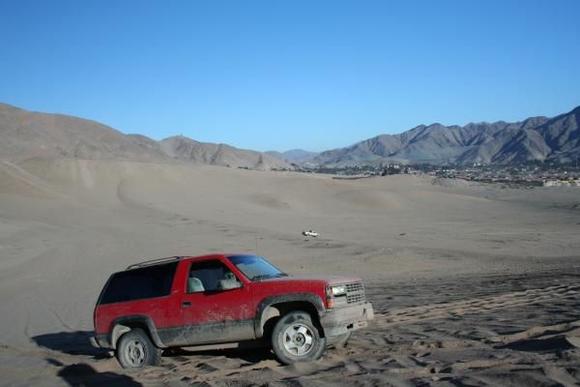 First time at sand...

we almost climb it!!!
4wd wasnt working... one spark plug loose the wire and tires was 32 lbs...   Back to the garage!