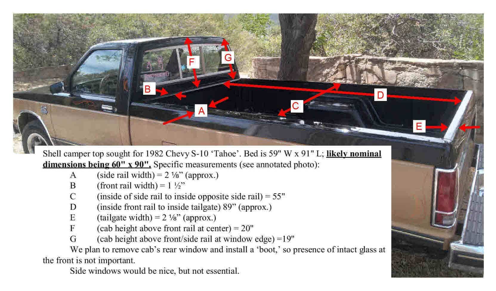 Miscellaneous - WTB: camper shell for 82 S-10 long bed - Used - 1982 to 2023 Chevrolet S10 - Yavapai, AZ 86301, United States