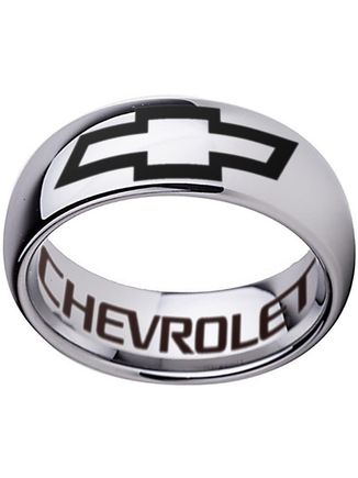Silver dome Chevrolet tungsten ring available is sizes 6 - 13 at www.CustomRings.org
