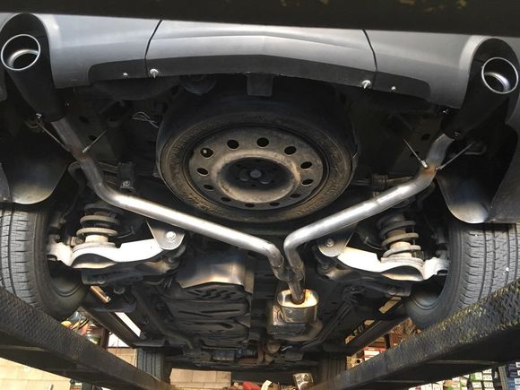 Step 5.5) replace single exhaust with dual factory exhaust