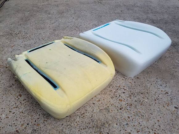 Old foam on the left, new foam from The Seat Shop on the right.
