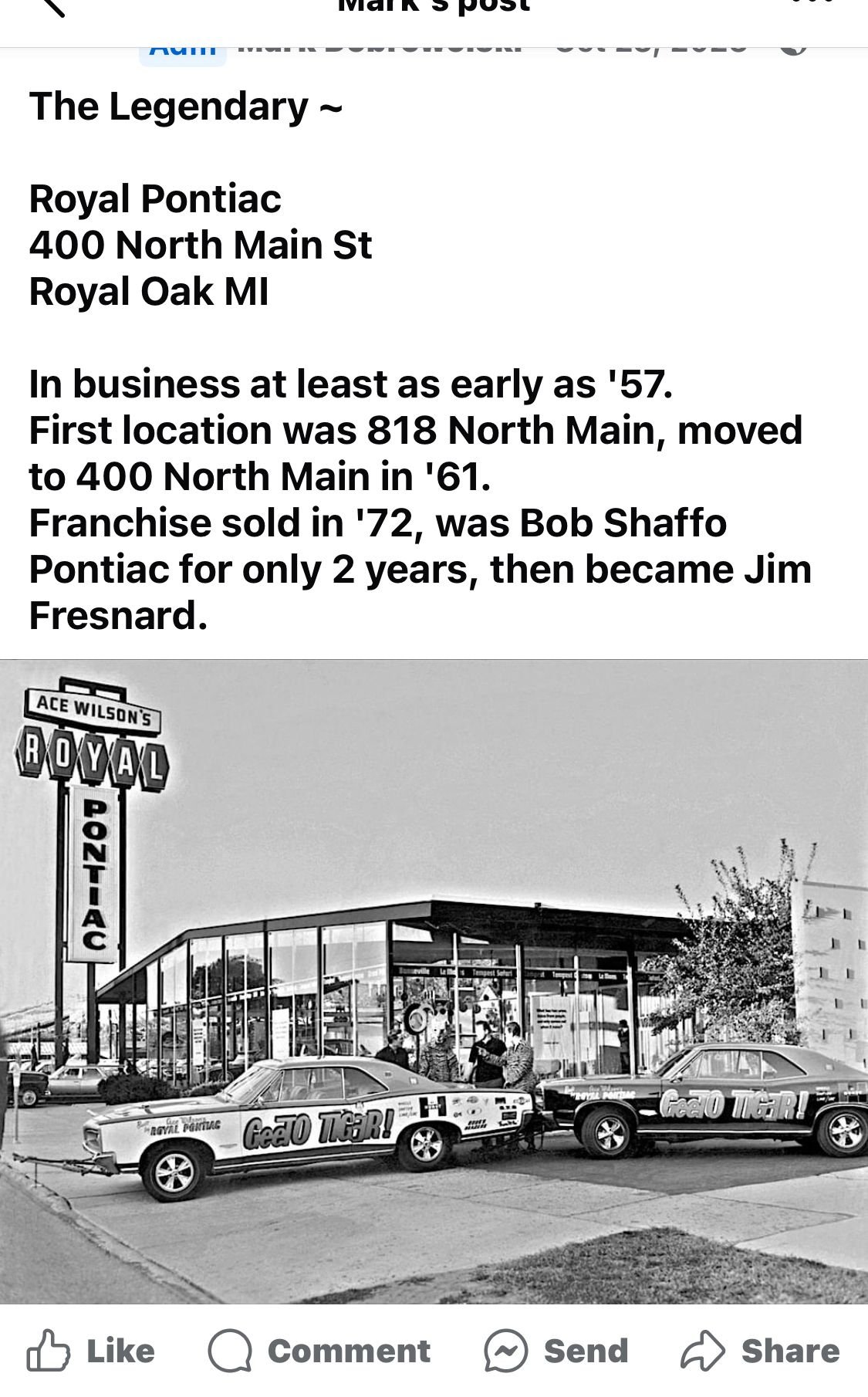 According to a Google search, this is the the address and what the Royal Oak Pontiac dealership looked like. 