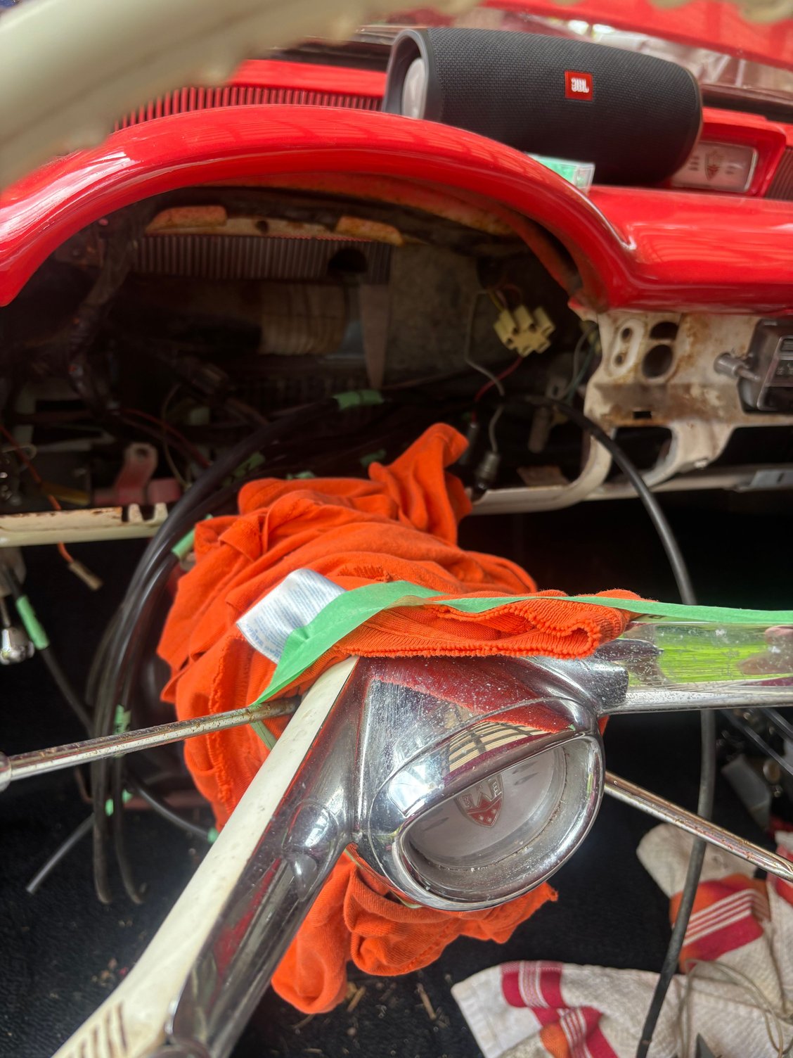 I wrapped rags around my steering column so I don�t add another scratch