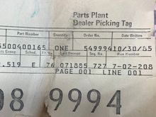 Dealer order date 10/30/85