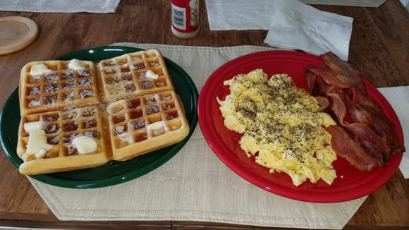 I really tried to clean both plates, but I left a few bites of waffle on my plate, despite how tasty they were.