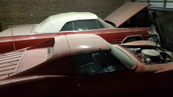 My convertible and my wife's Corvette in storage.