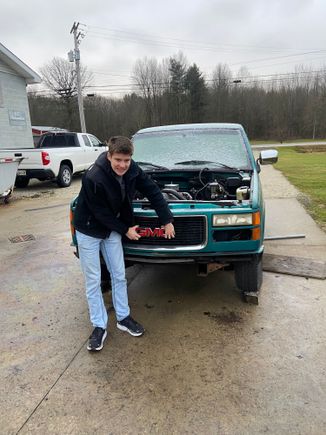 Front clip is ready to be lifted off.  Featuring my buddy being a goofball.