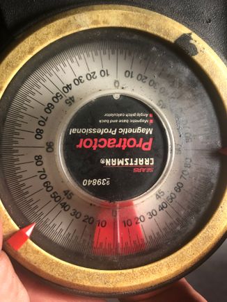 This is a pic of the protractor on a machined pad on the Gear vender. Since the needle is on the right of zero, that means NEGATIVE 2 degrees?