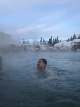 Swimming at the Chena Hot Springs. You can smell the sulfur.