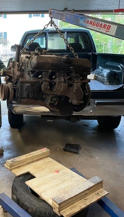 Sprang motor from Mechanic prison. He said 3 months…turned into 3 years. Nothing accomplished. They destroyed the heat riser pipe and dip stick base while jockeying the engine around in storage. Disappointing.