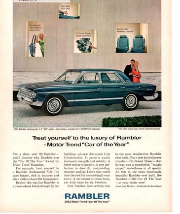 The Rambler in the background is a '62 or older.  The Classic and Ambassador series were completely new and 'modern' in 1963.  In fact they were Motor Trend Car of the Year in 1963! 