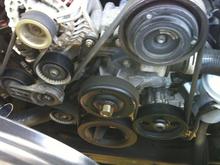 This is when I noticed the noise from the WP pulley.  My IP's were caked in sand and the belt has 50,000 mi on it so I figured it was a good time to replace the belt and clean my pullies.