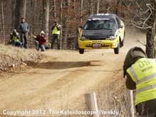 Chris Greenhouse on maximum attack on SS1 at Rally in the 100 Acre Wood 2012, Salem MO USA
