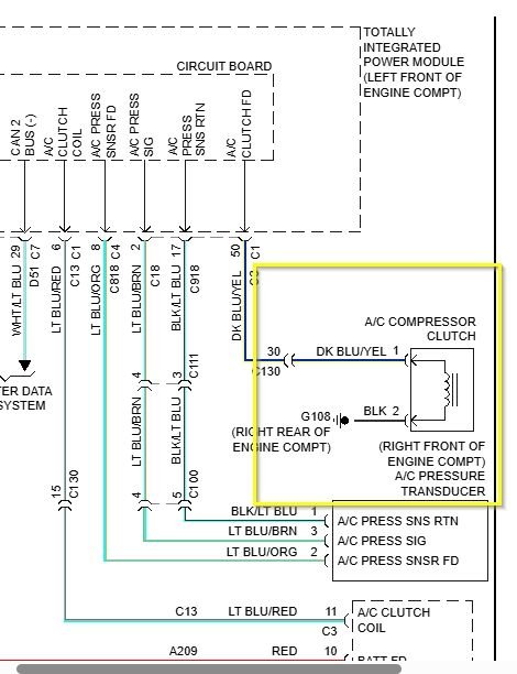 Wiring diagram for 2011 Ram 1500 AC compressor clutch.