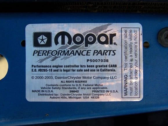 Mopar PCM sticker