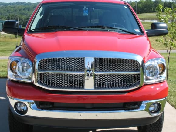 Mopar honeycomb billet grill insert.  I also added the tow hooks but kept the bumper dam by just cutting out slots for hooks with a dremel tool...turned out pretty good and no giant empty slot in the front bumper.