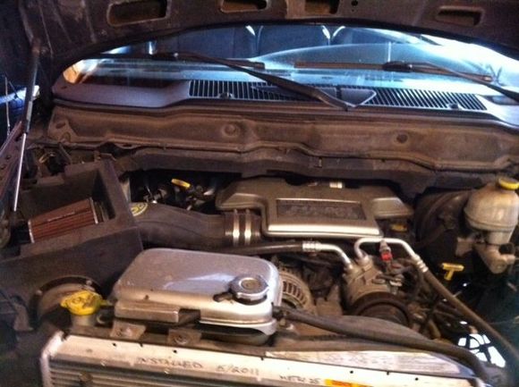 Engine Bay 2003 Ram Hemi. S&amp;B air intake. PowerAid Throttle Body Spacer.