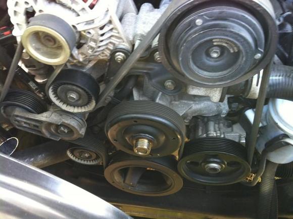 This is when I noticed the noise from the WP pulley.  My IP's were caked in sand and the belt has 50,000 mi on it so I figured it was a good time to replace the belt and clean my pullies.