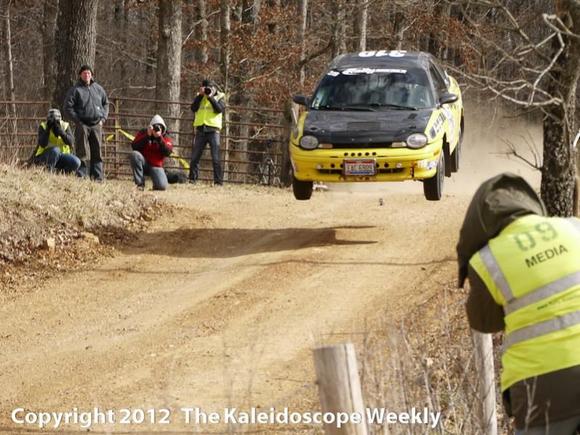 Chris Greenhouse on maximum attack on SS1 at Rally in the 100 Acre Wood 2012, Salem MO USA