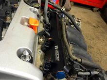 Works Wngineering fuel rail installed and waiting on the Devsport fuel line tuck.