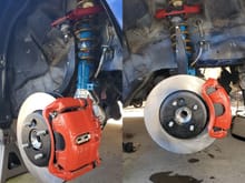 Big brake kit. ITR calipers, tsx ceramic pads, 280mm mini cooper rotors. 5mm hub centric wheel spacer