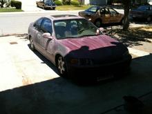 prepping the car for paint