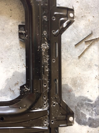 Here are the spot Welds i drilled out to remove the prelude mounts. I should have waited and ordered the spot weld tool first but i was impatient.