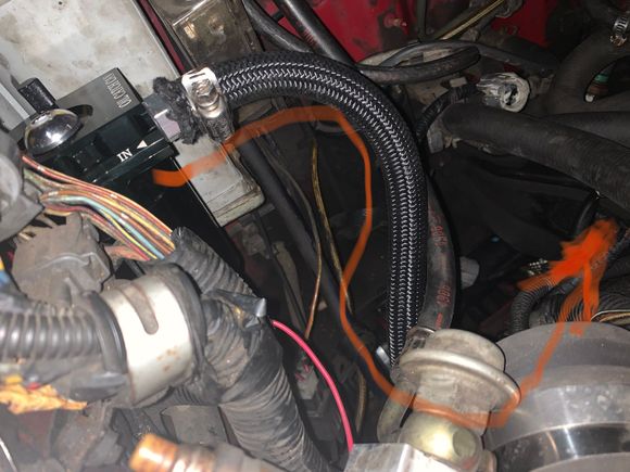 IN port of catch can connected directly to nipple in place of factory black box thing, that black box WAS going to pvc valve then into intake manifold, what should connect there now?