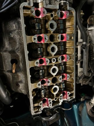 Cams out, assembly lube brushed on