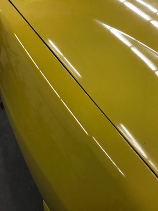 You can see paint matches perfect.  But buffing the old paint on the hood.   Buffer pad started going yellow.  So the quick way failed.