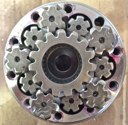 Helical gear set and springs