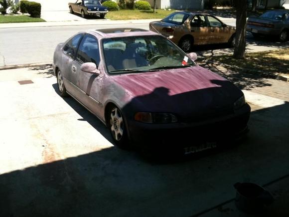 prepping the car for paint