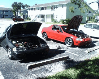MY BOY'S DEL SOL AND MY REX OUTSIDE THE OLD APPT.