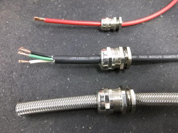 Different size wire glands.