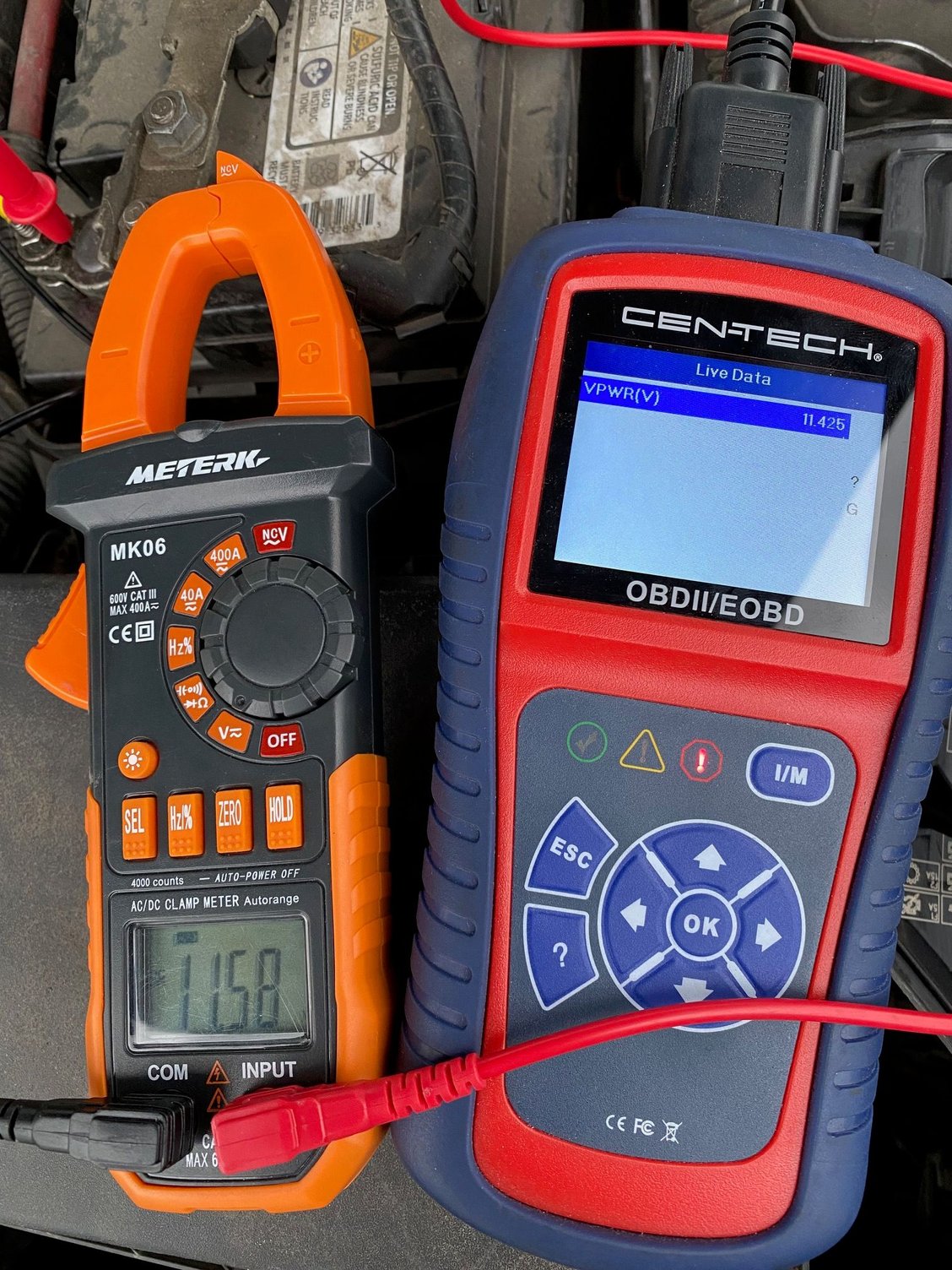 Battery reading and scanner reading for controller voltage with key on
