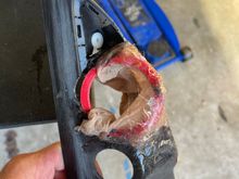 Here is the tweeter mount with some panty hose on it to create a base for the fiberglass 