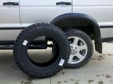 New Hankook Dynapro MT 275/65R18 next to stock size terragrapplers