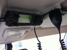 Icom 706MK3 UHF/VHF/HF remote radio head.  The body of the radio is in the glove box.