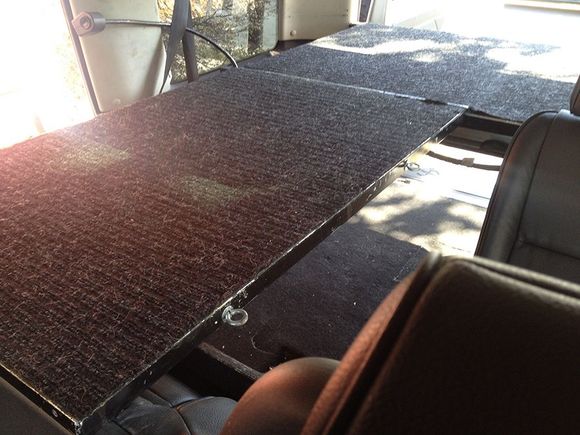 Rolled rubber foam yoga mat cut to length stored on roof rack.