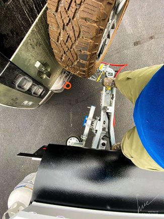 turning clearance 3 looking down with McHitch next to my right foot. The hitch articulates X-Y-Z for complete freedom or rotation