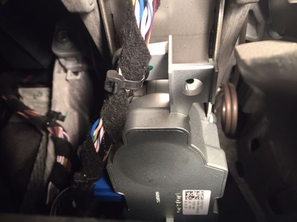 Steering lock module (a Volvo part) on the steering column of a 2008 LR2 Land Rover.